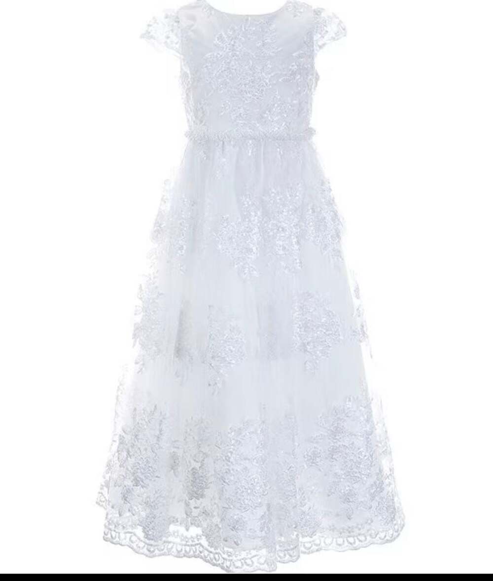 Chantilly Place Big Girls Embroidered Lace Tea-Length Formal Dress
